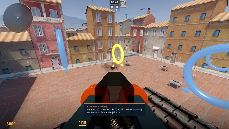 Turret on a roof shooting a drone