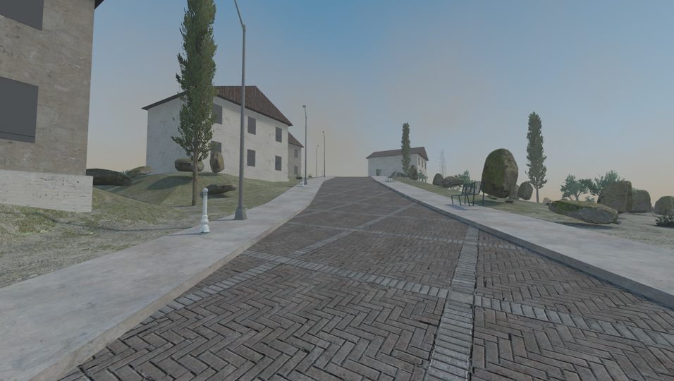 Village street on terrain