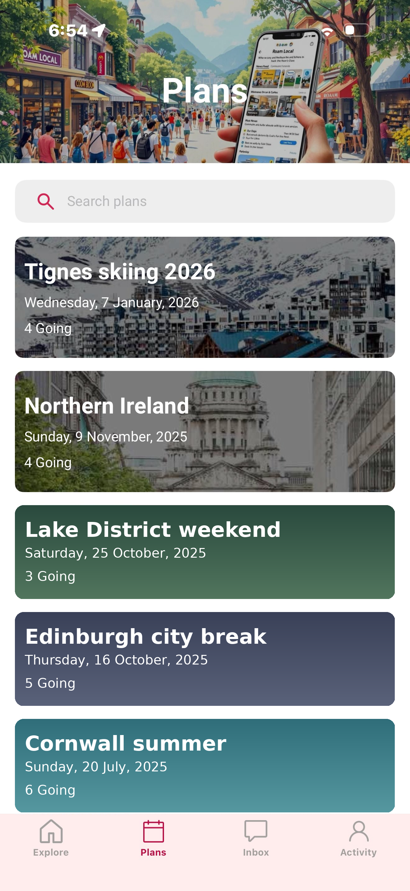 Roam app UK plans screen