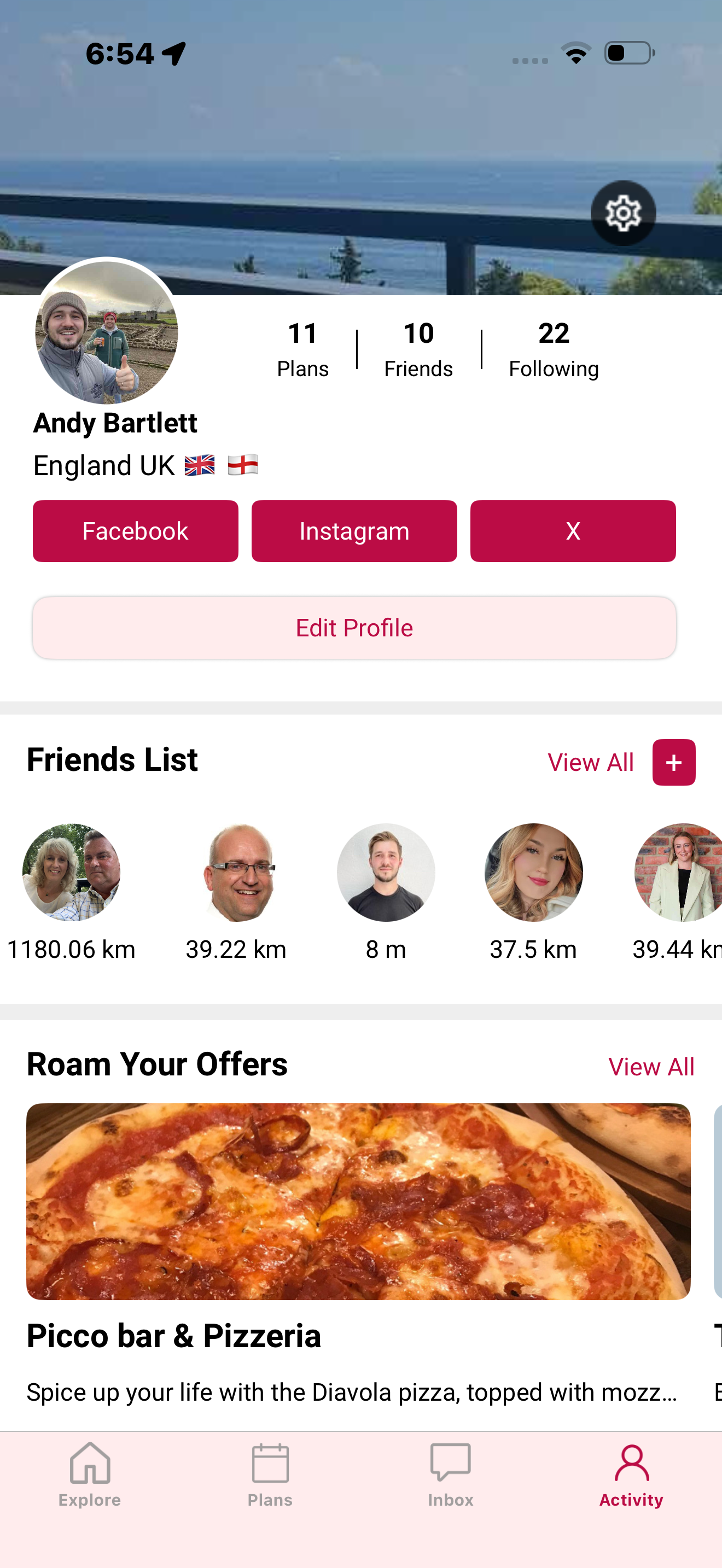 Roam Activity screen