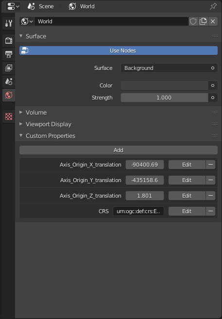 The translation parameters with the CRS information