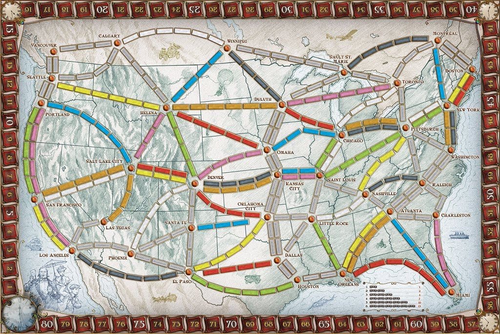 The US map from the original Ticket to Ride