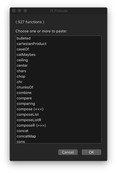 Menu of functions