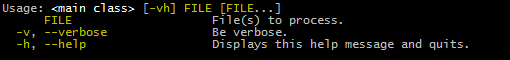Usage help message with ANSI colors
