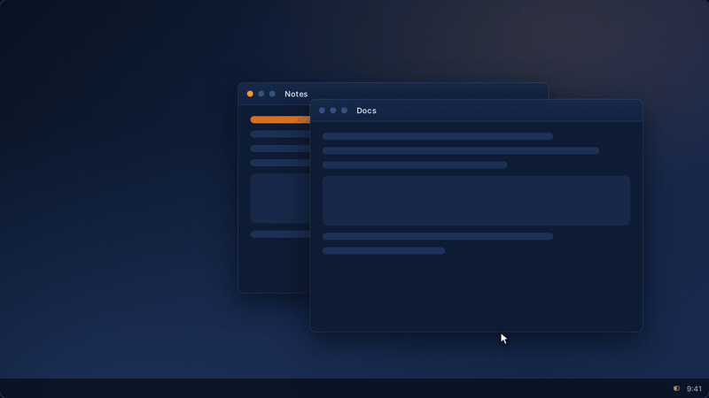 Demo: flicking windows into halves and throwing across monitors