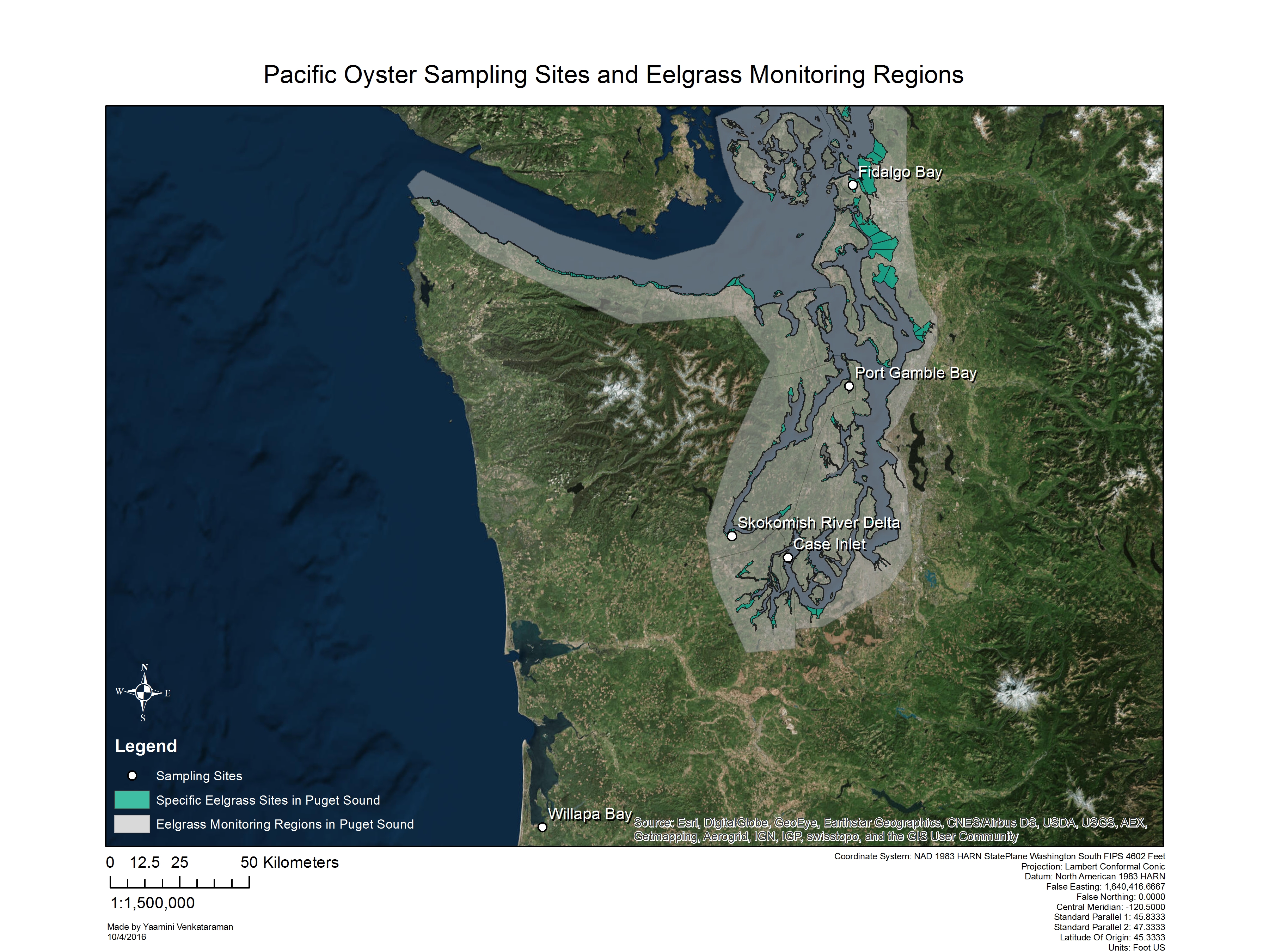 Pacific Oyster Sampling Sites and Eelgrass Monitoring Regions