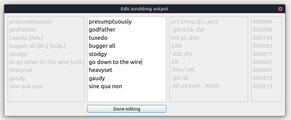 Edit scrubbing output dialog