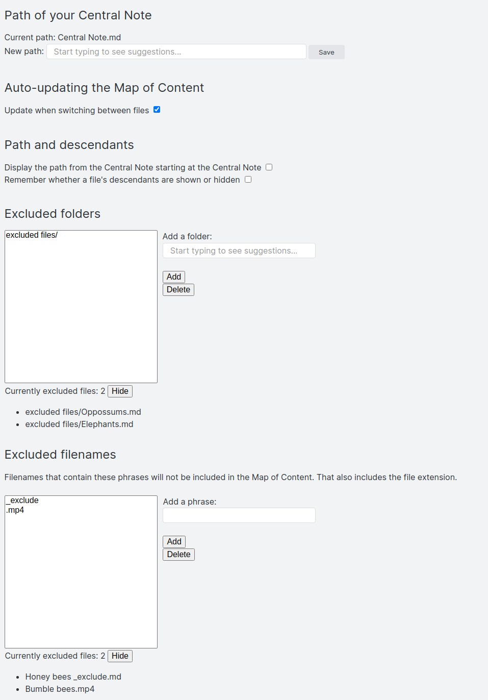 MOC settings