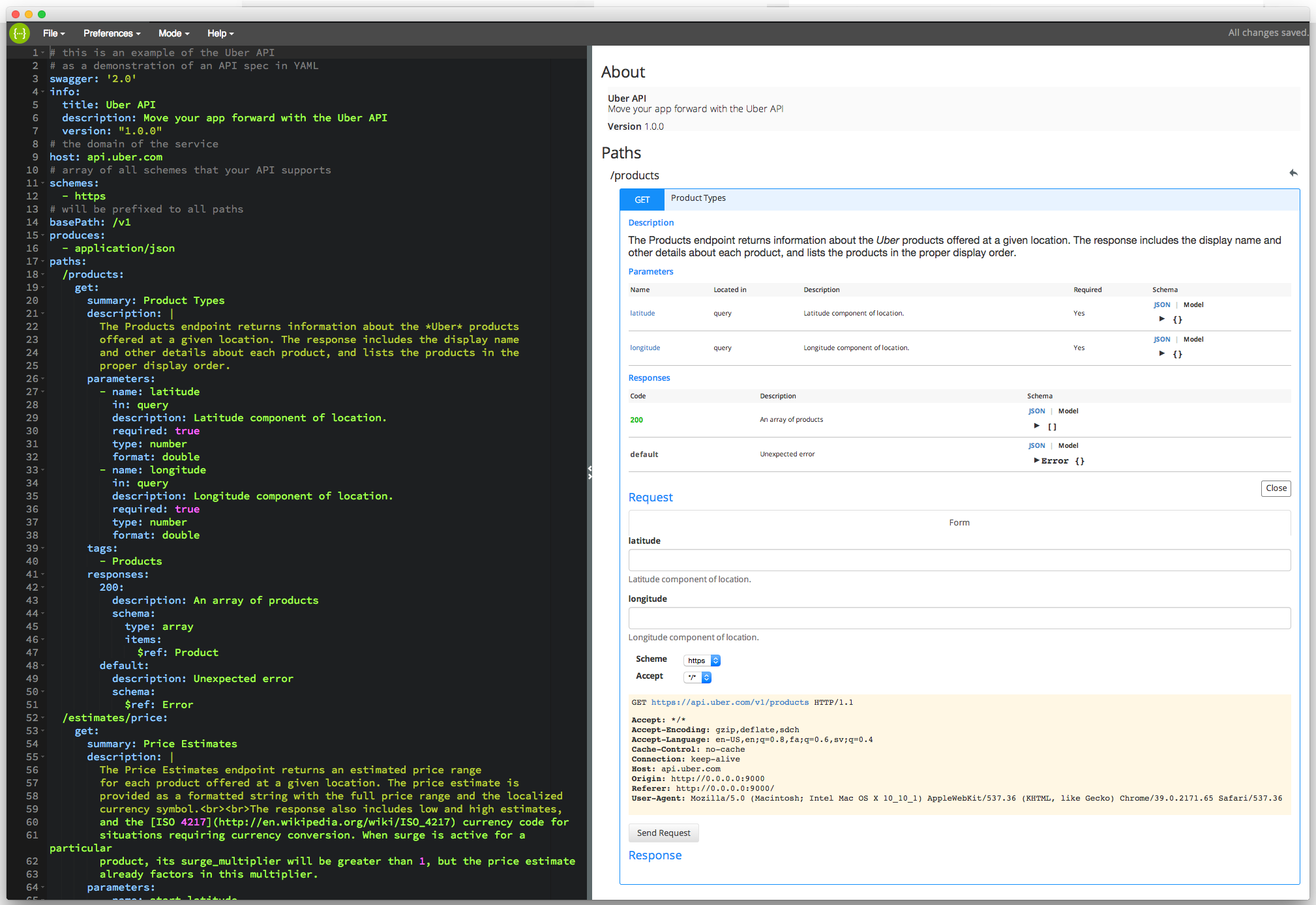 Screenshot of the Swagger Editor