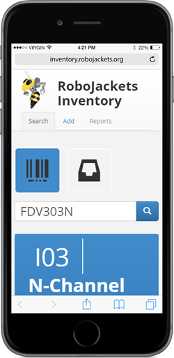 Screenshot of the inventory's mobile interface