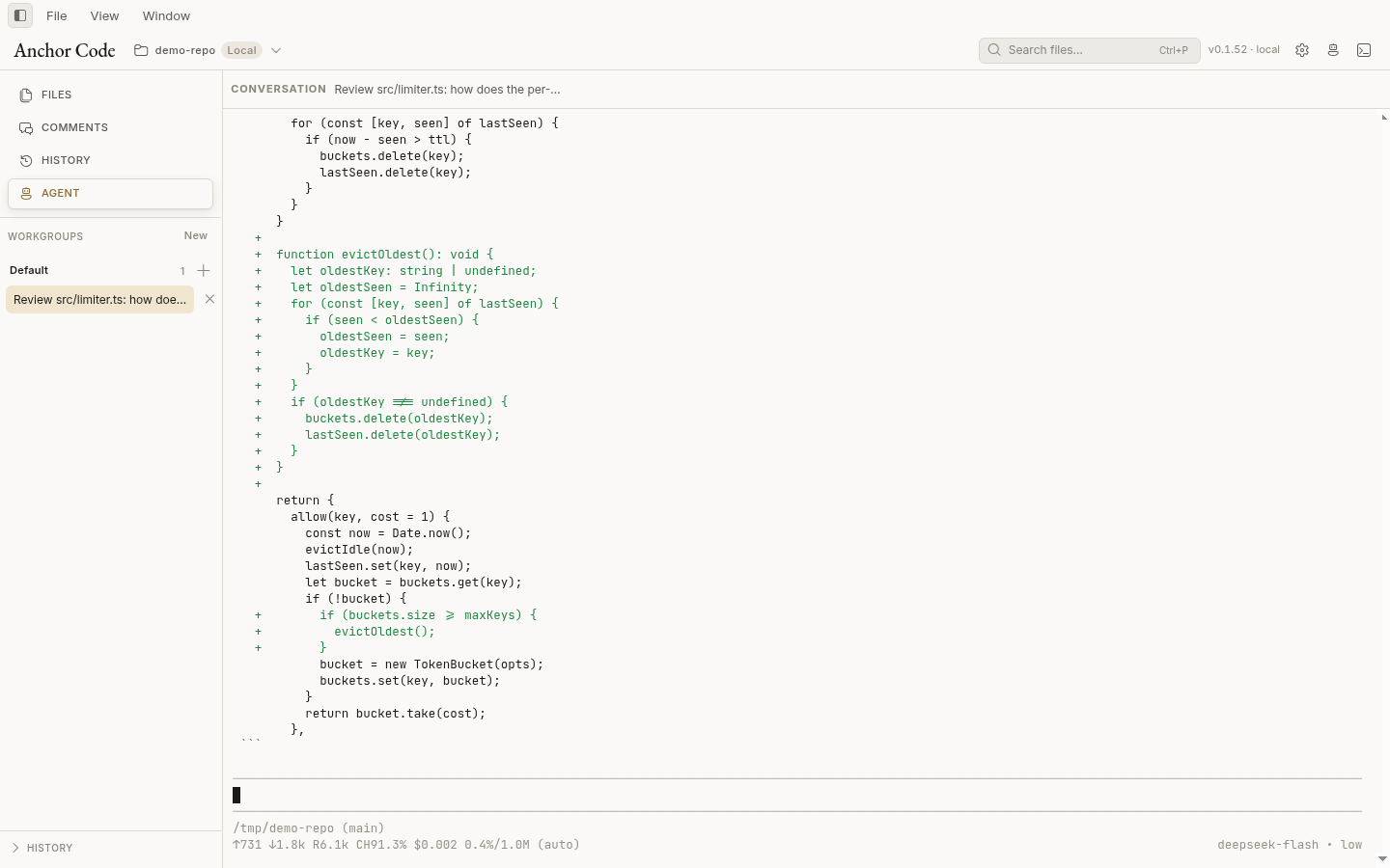 Agent workbench with a running agent session
