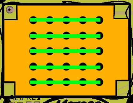 You can see the inside of the breadboard in the image on the right, and see clearly that the rails are connected together horizontally.