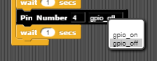 Drag to the desired GPIO pin and then choose On or Off