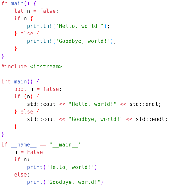 example of code coloration