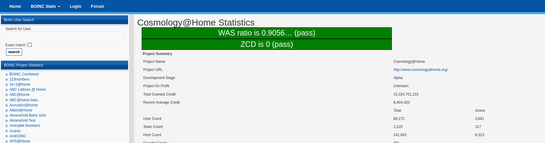 Screenshot showing two green banners above a table with information about a project