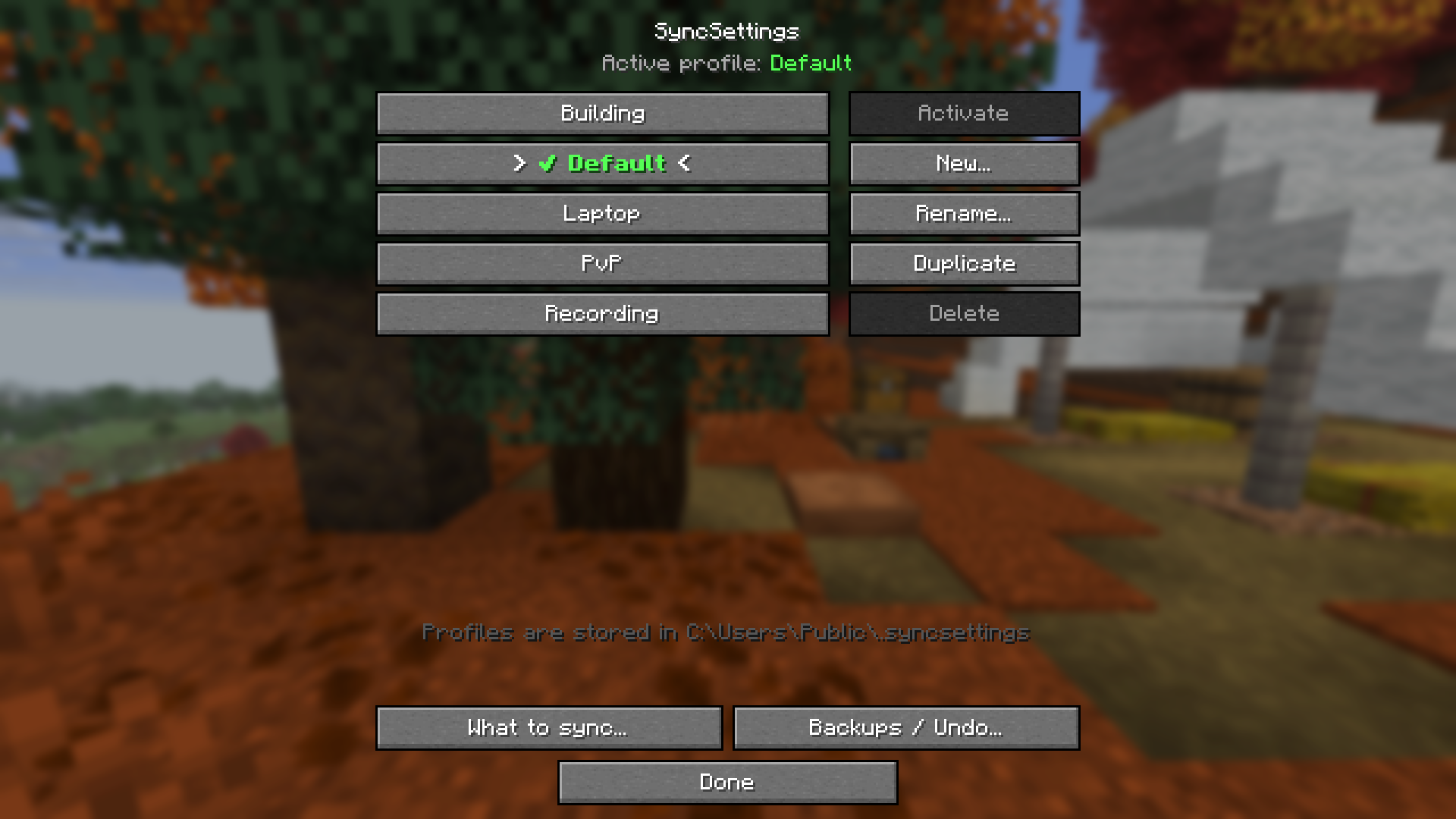 The SyncSettings profile screen