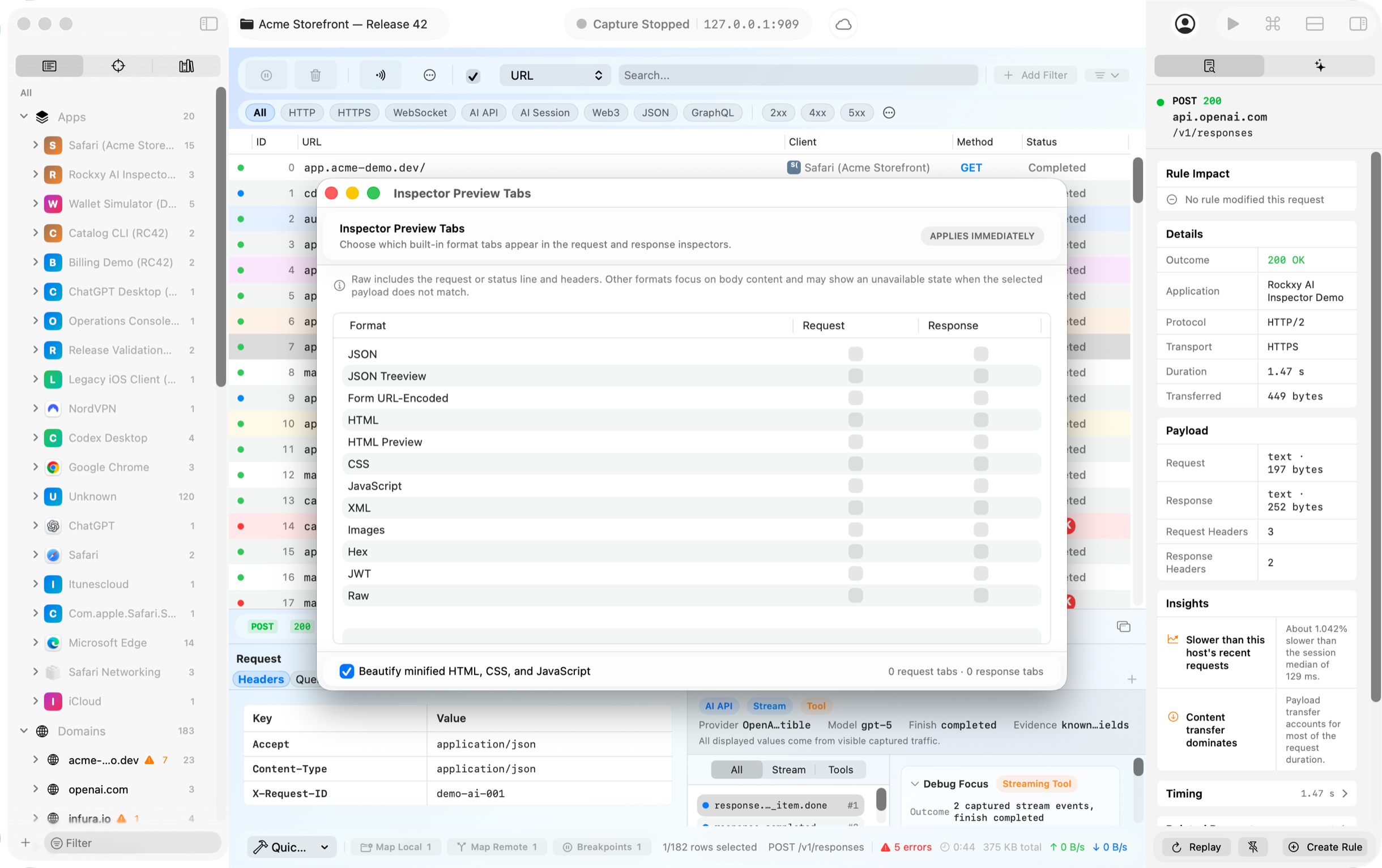 Rockxy custom inspector previewer tabs for JSON, GraphQL, JWT, and image bodies