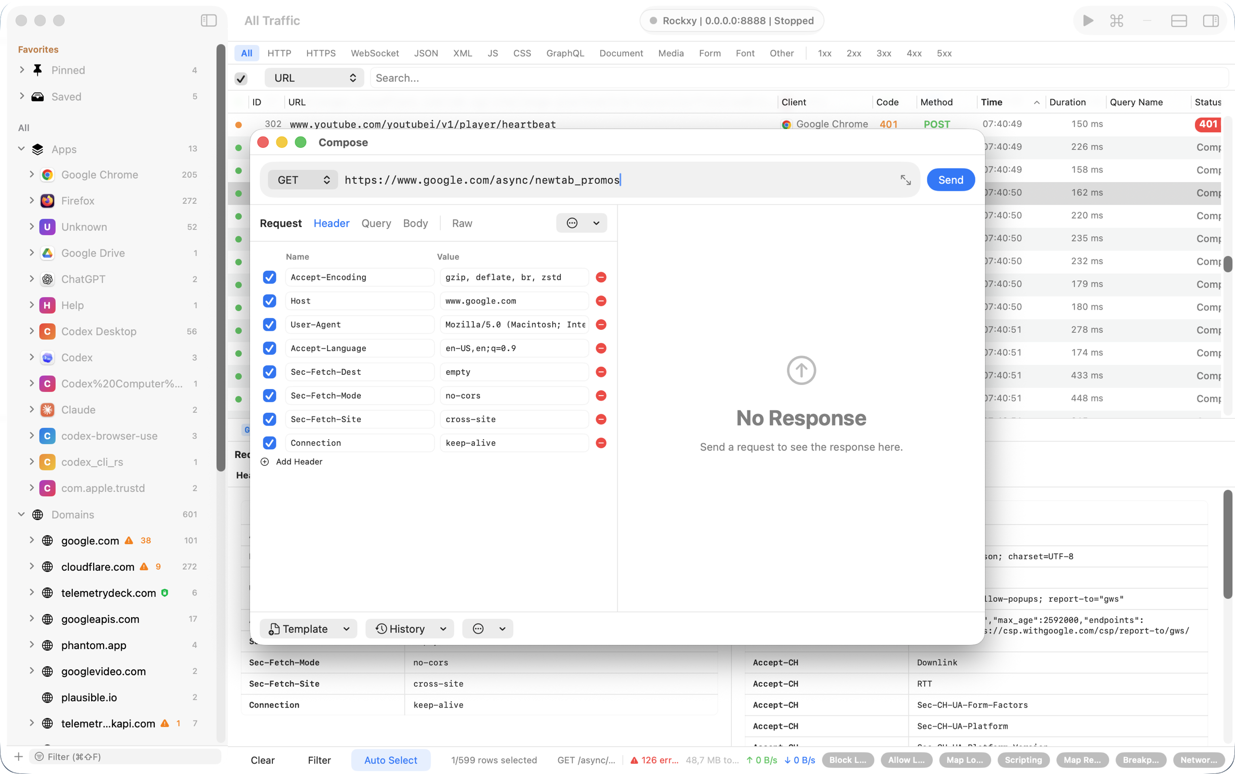 Rockxy Compose editing and replaying a captured HTTP request without leaving the app