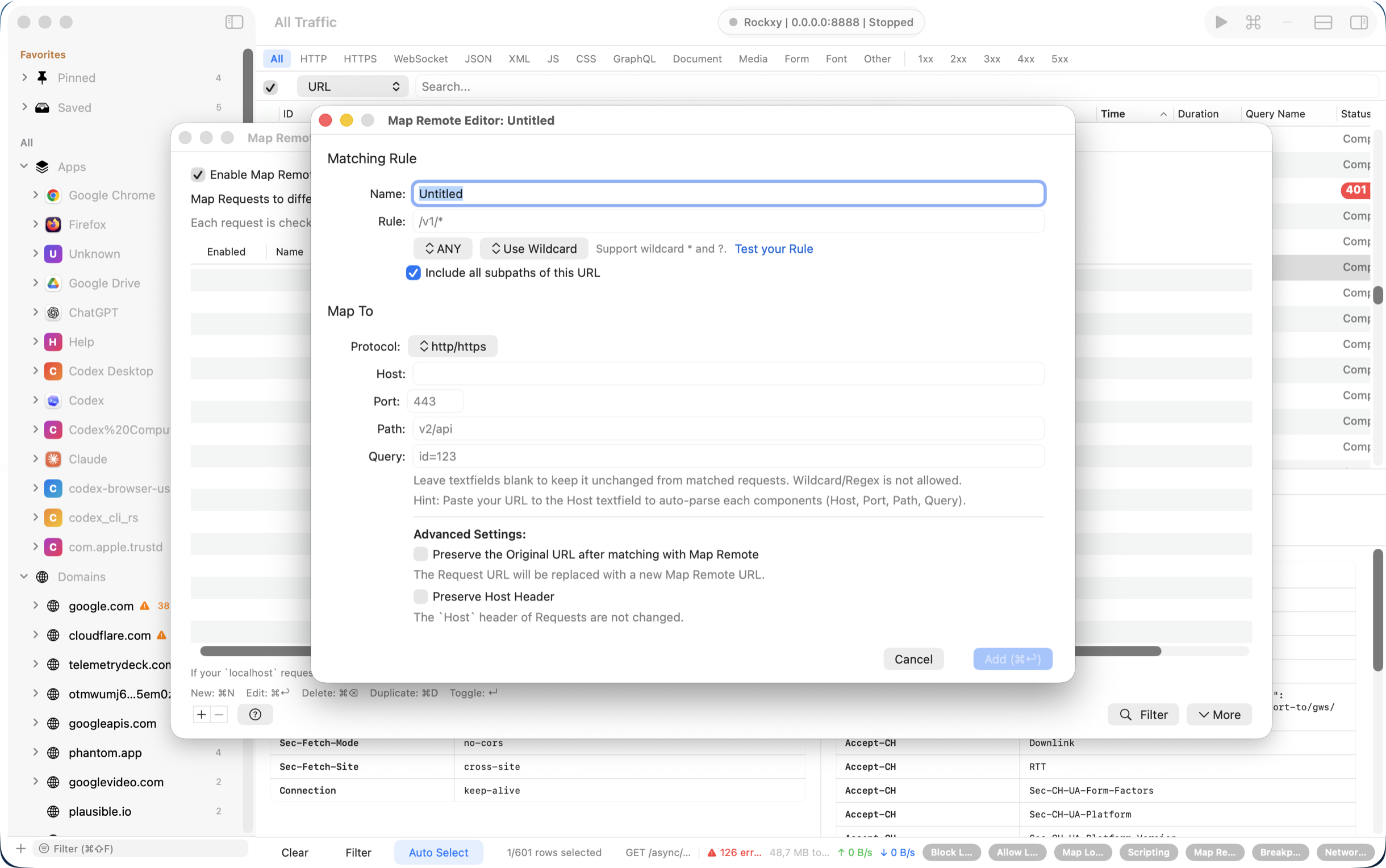 Rockxy Map Remote rewriting a request destination from production to staging