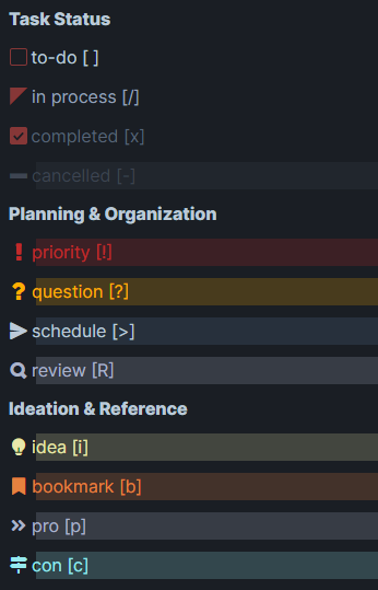 View of task types available