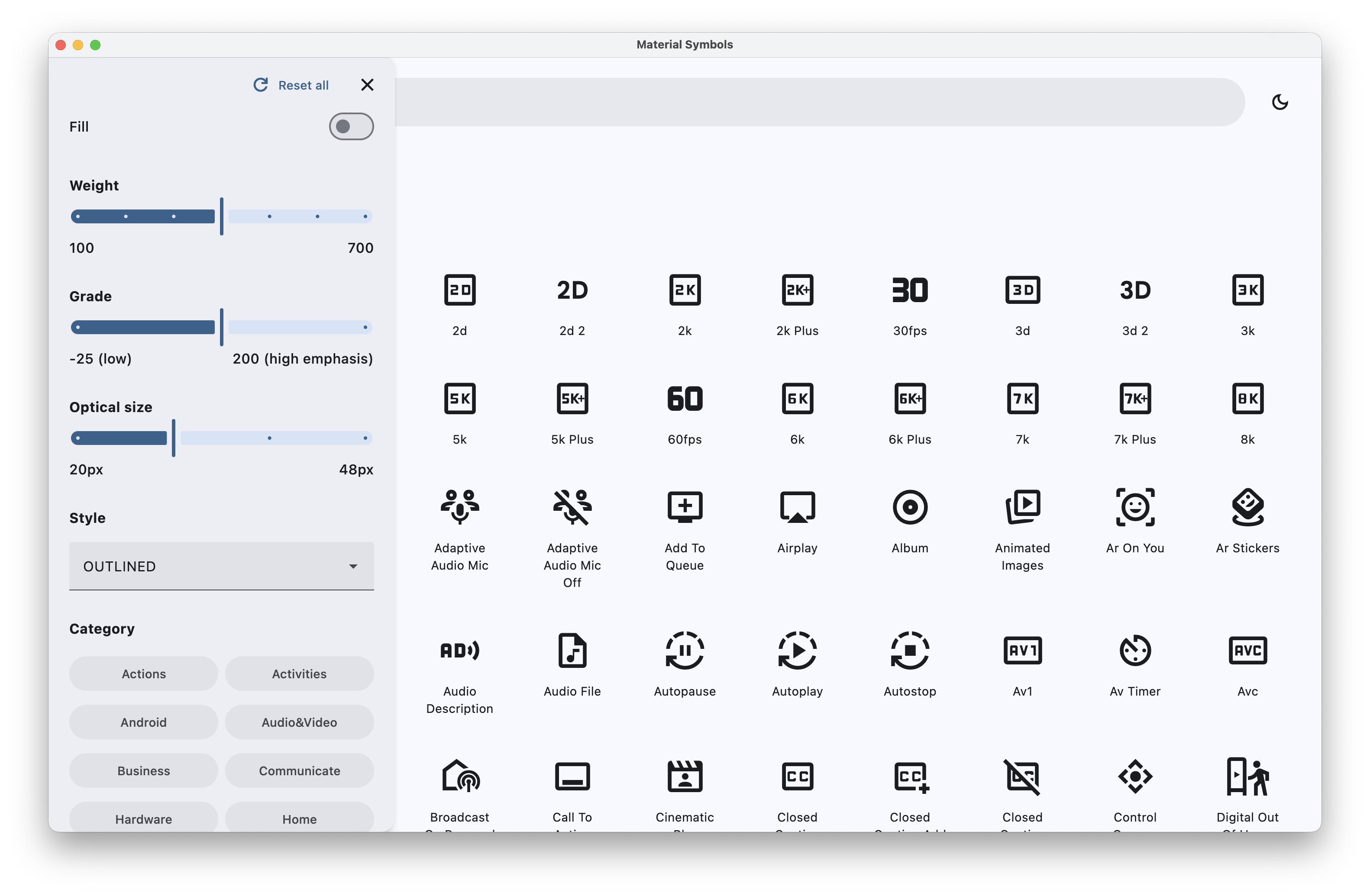 Desktop filters, light theme
