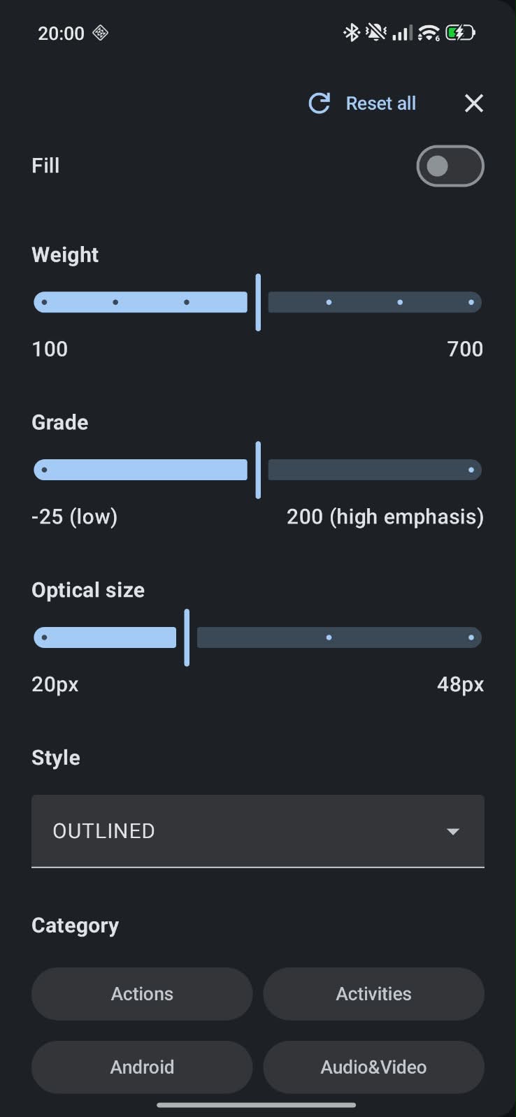 Android filters, dark theme
