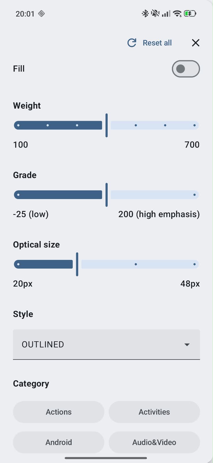 Android filters, light theme