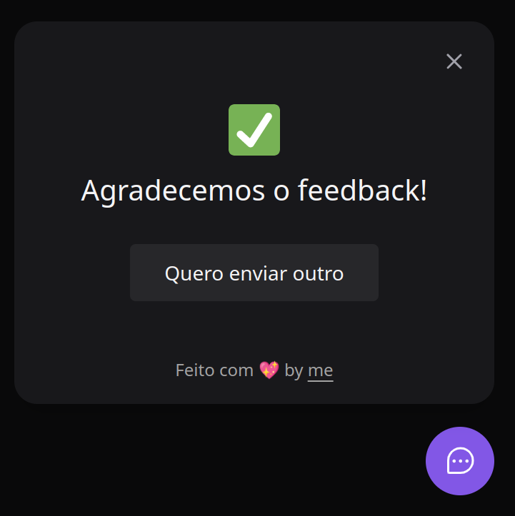 Feedback enviado com sucesso