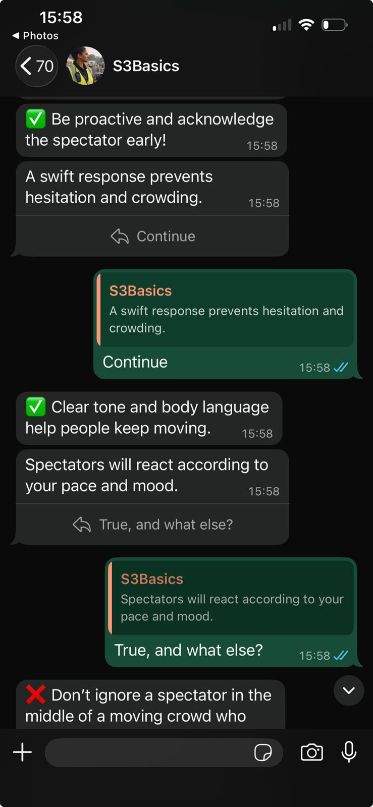 S3Basics on WhatsApp — answer feedback