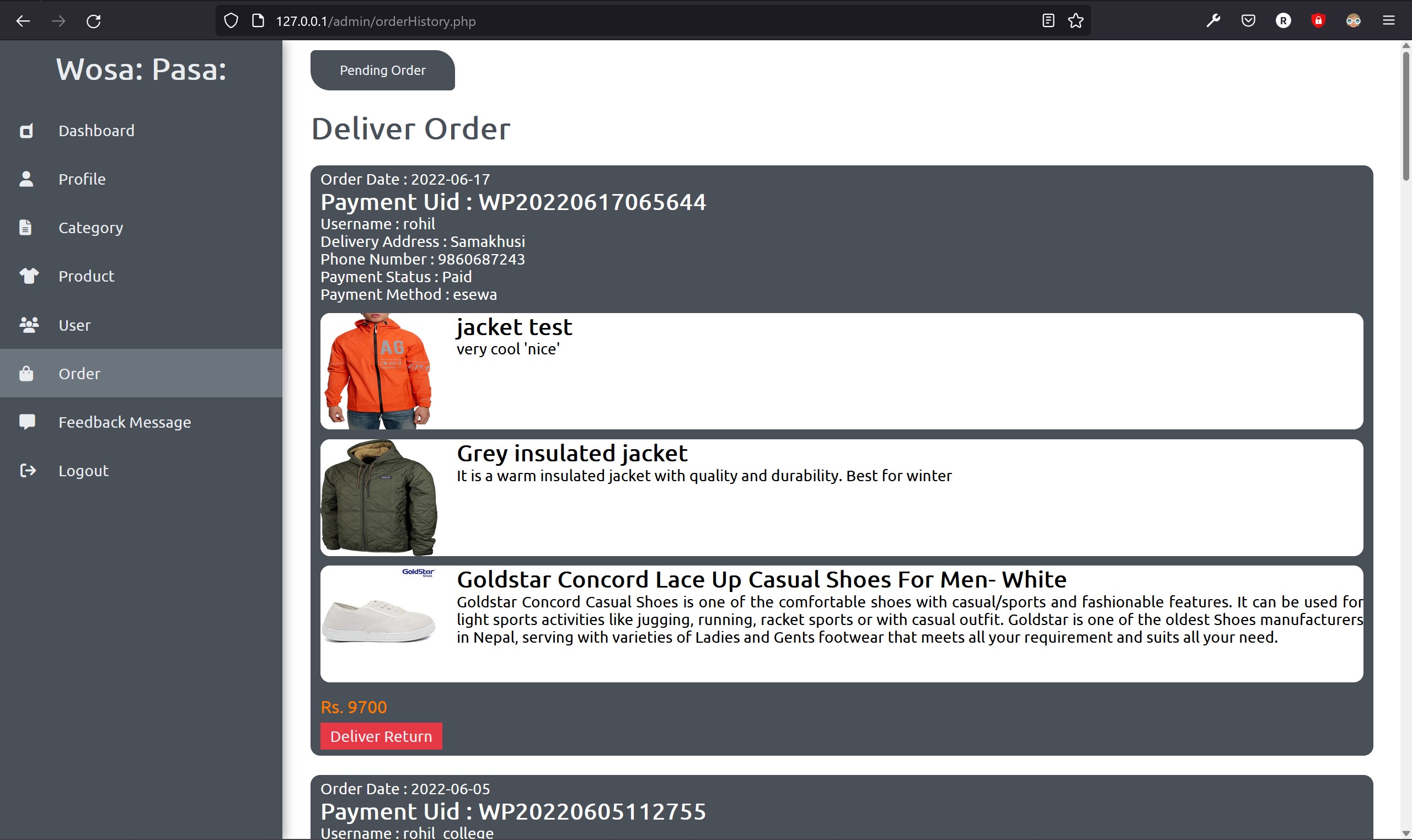 admin delivery order view