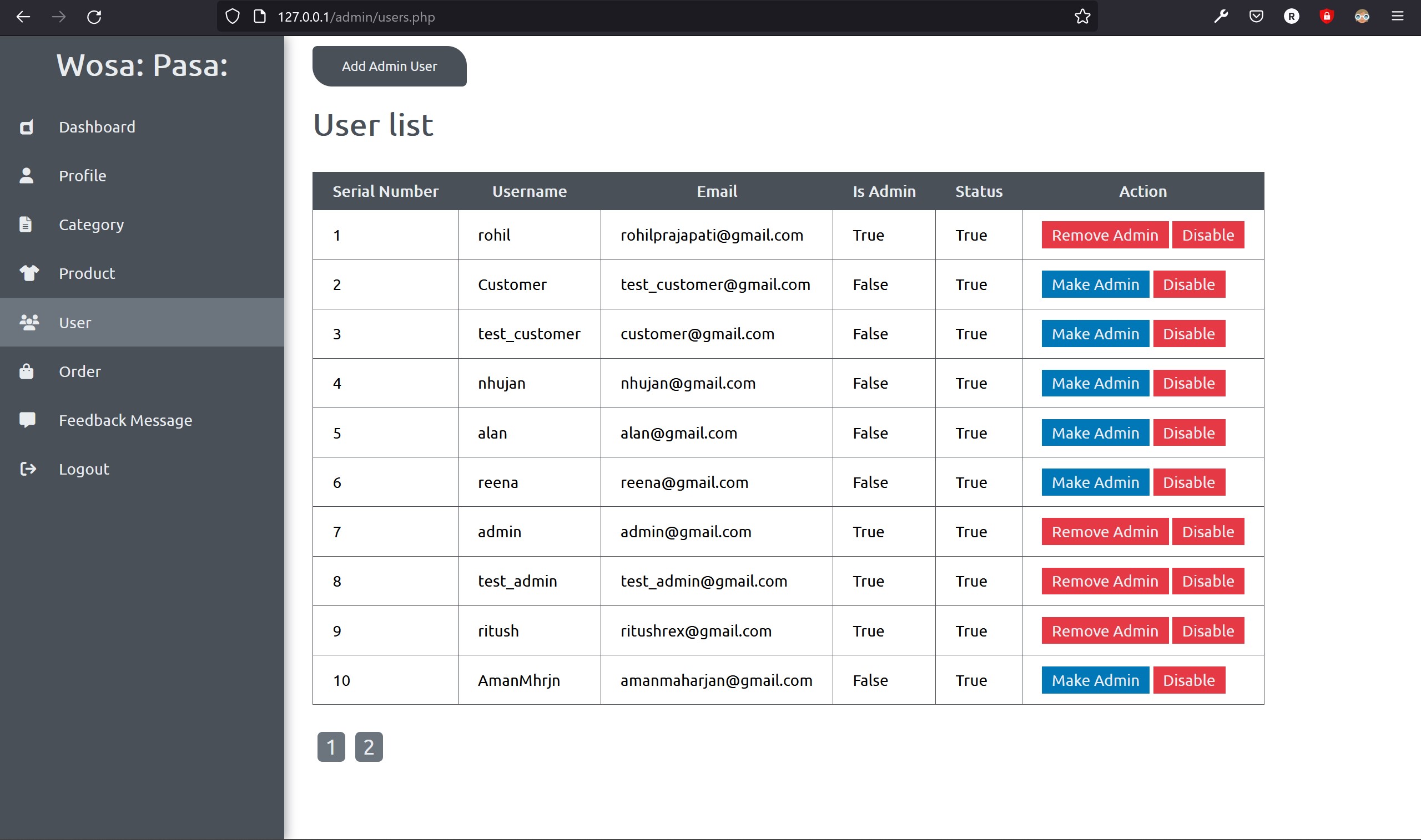 admin user list view