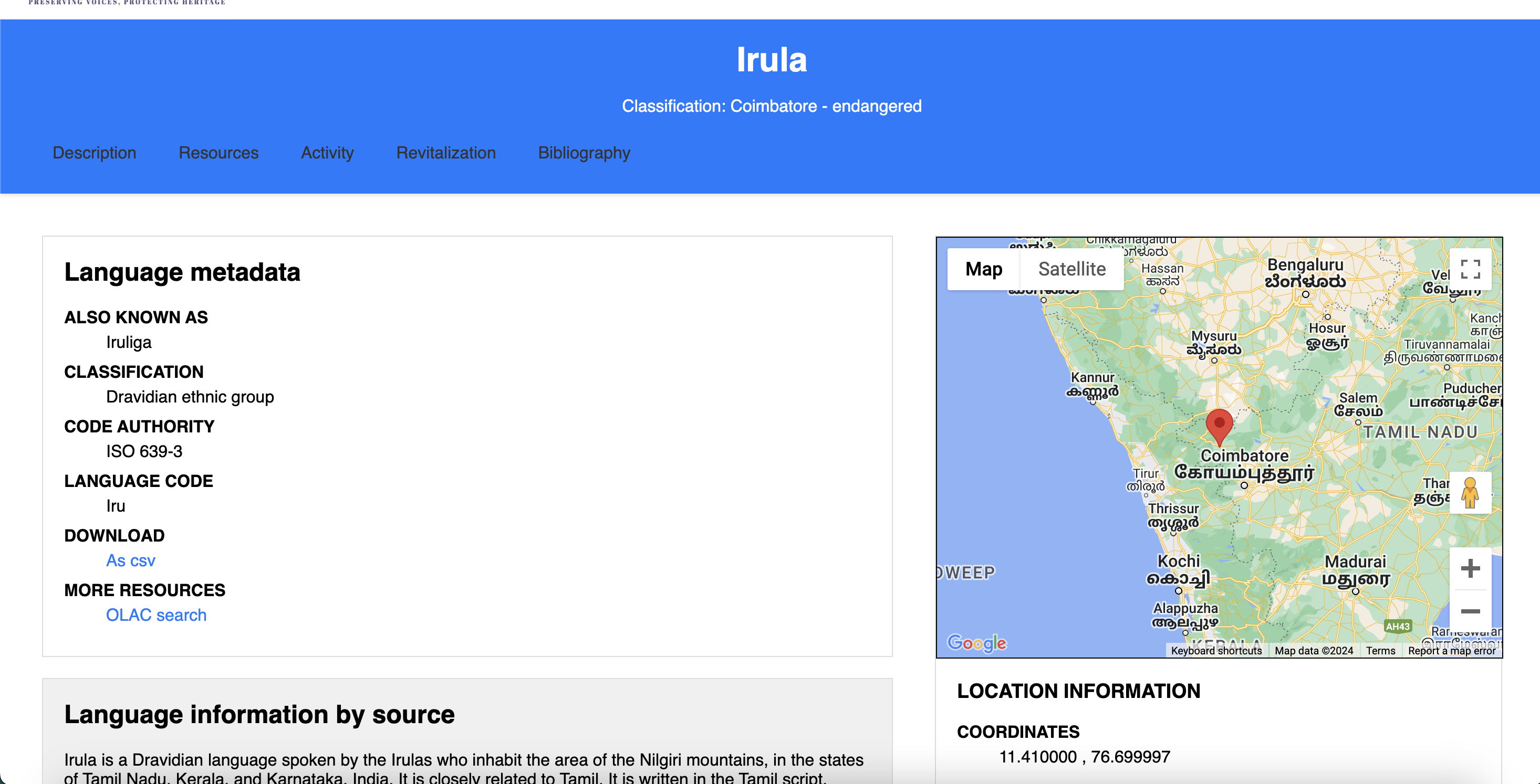 Irula Language Map