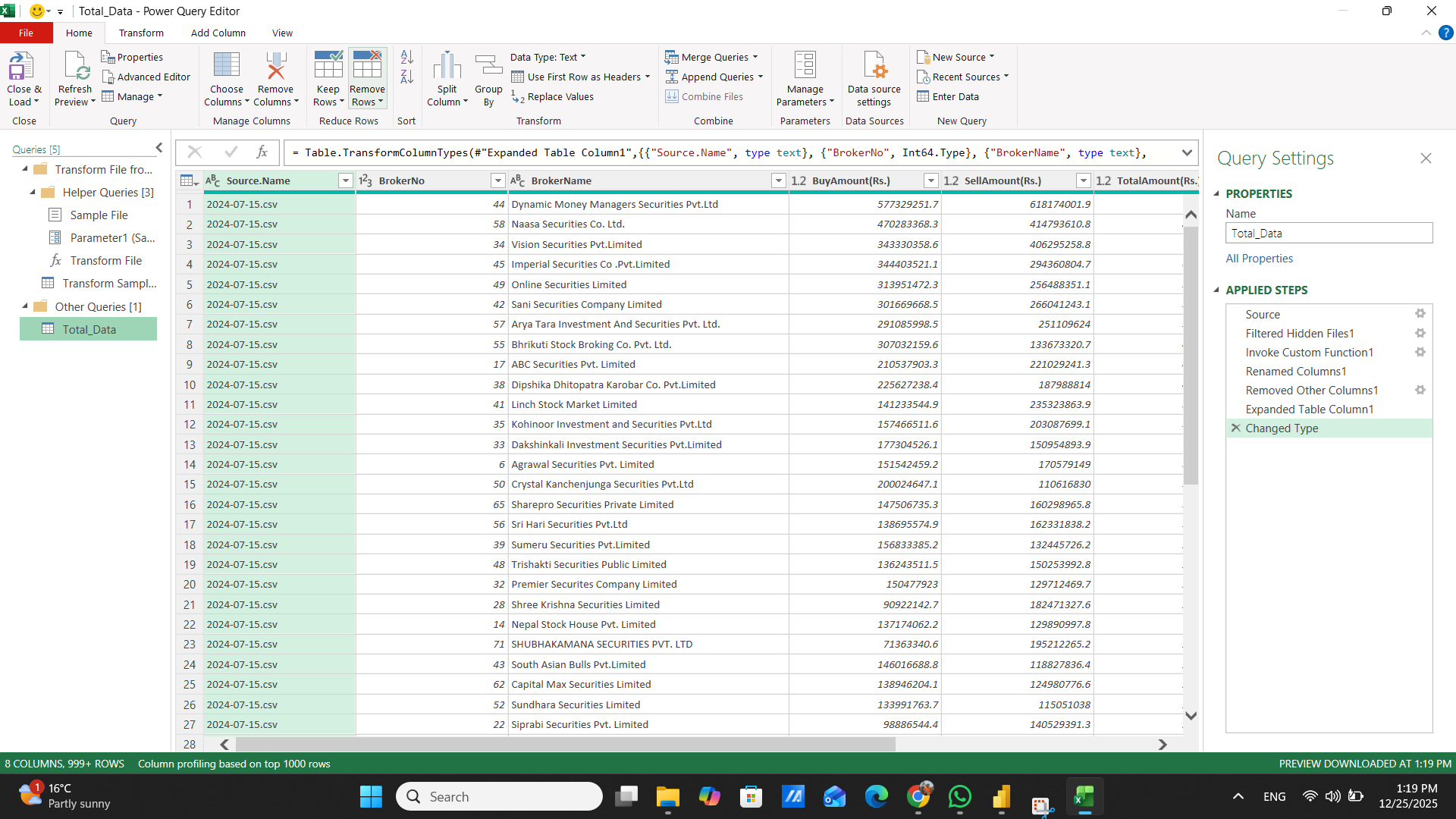 Power Query Transformation