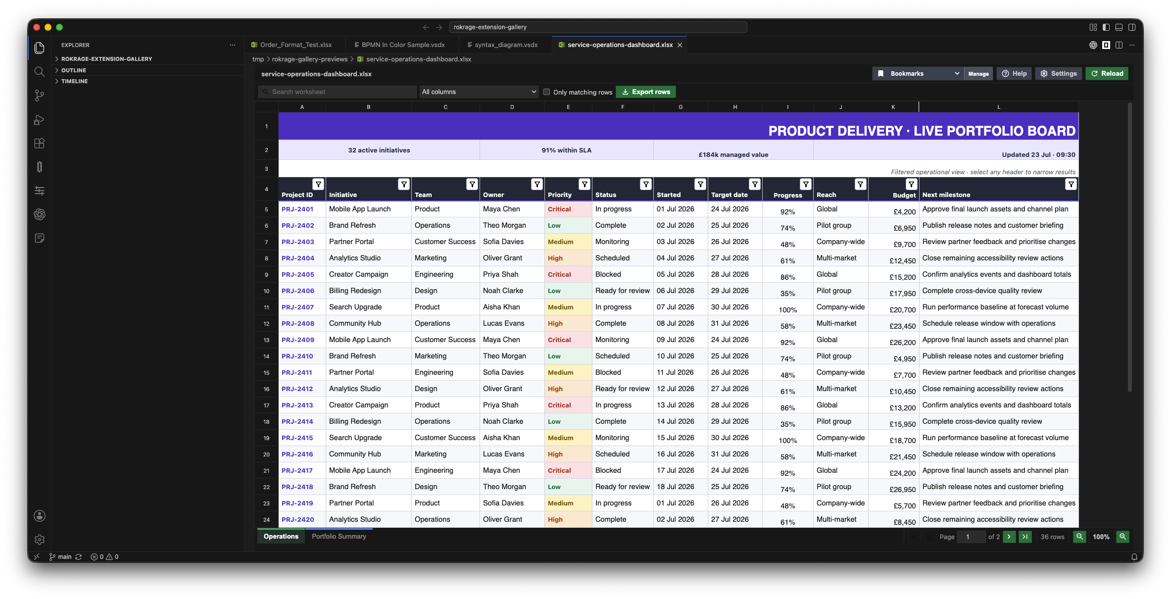 RokRage Excel Viewer product-delivery workbook