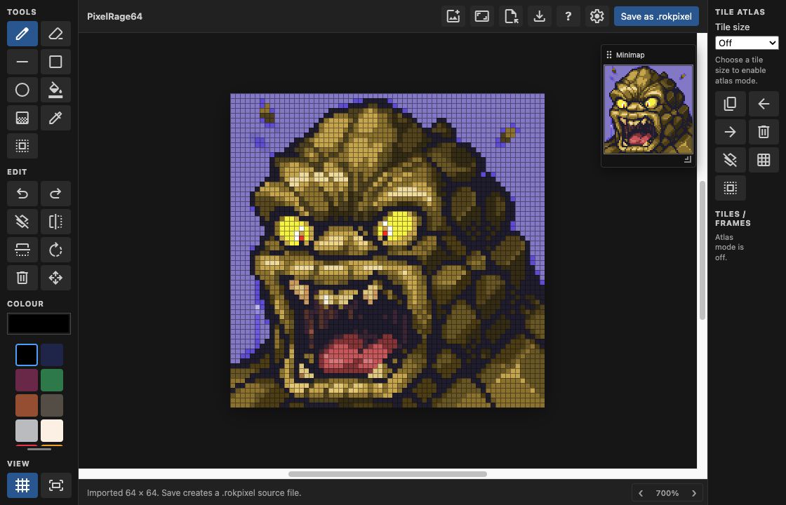 Rok Sprite Lite pixel-art workspace