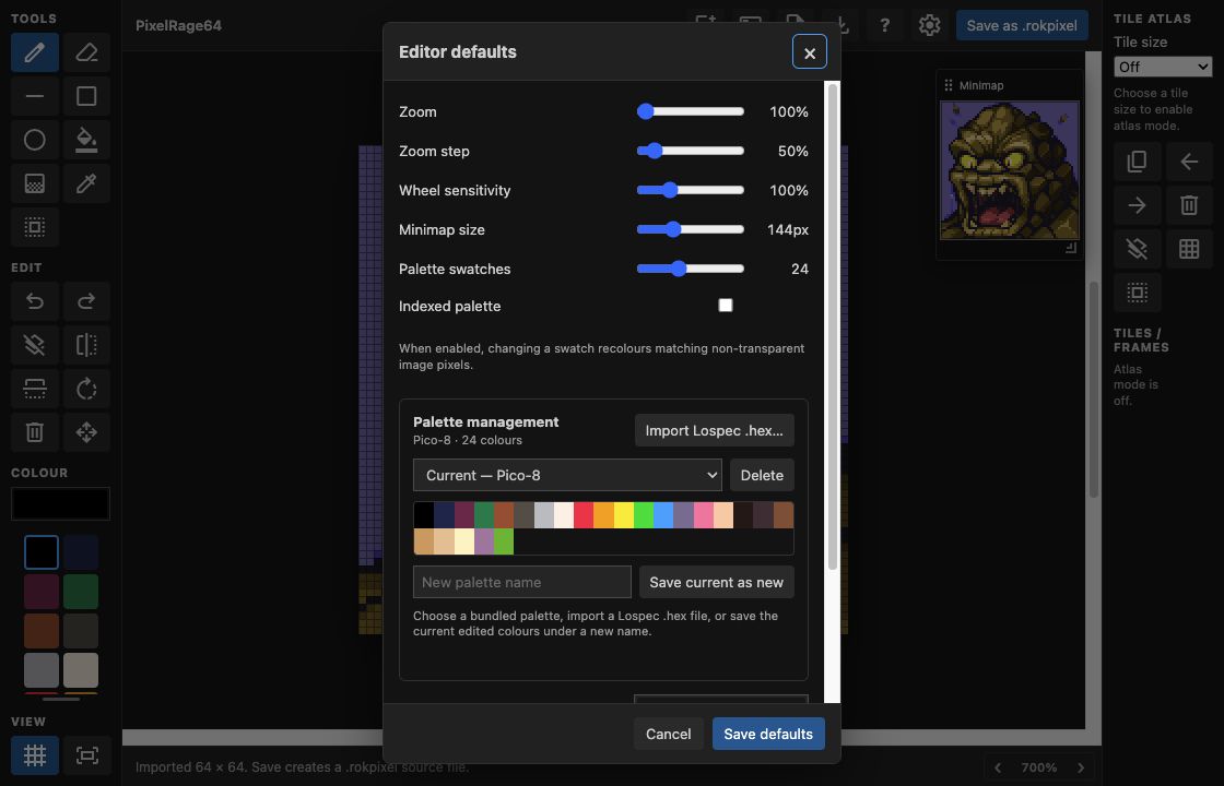 Rok Sprite Lite palette management