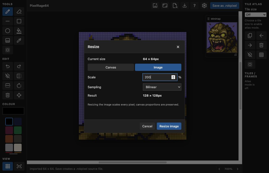 Rok Sprite Lite image resize options