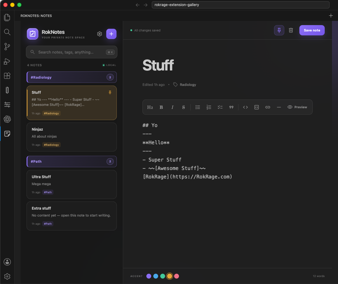 RokNotes searchable notes workspace