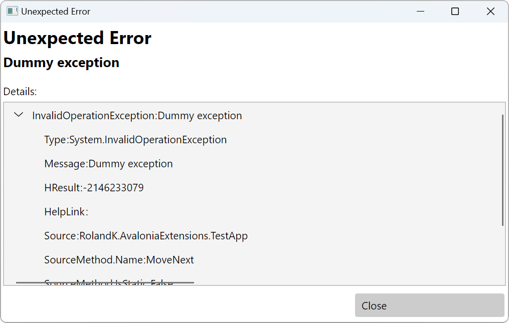 Unhandled exception dialog