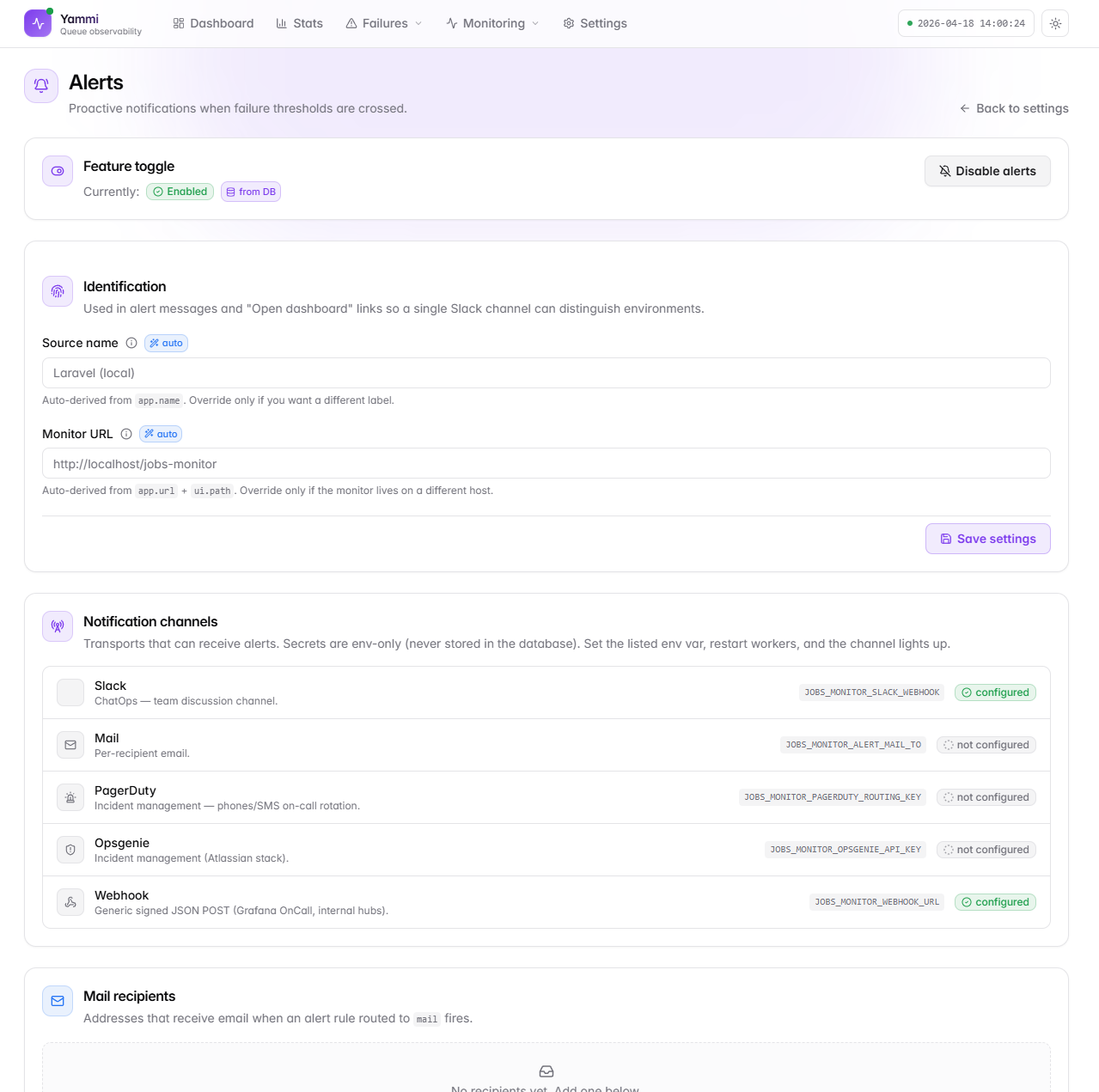 Alerts settings