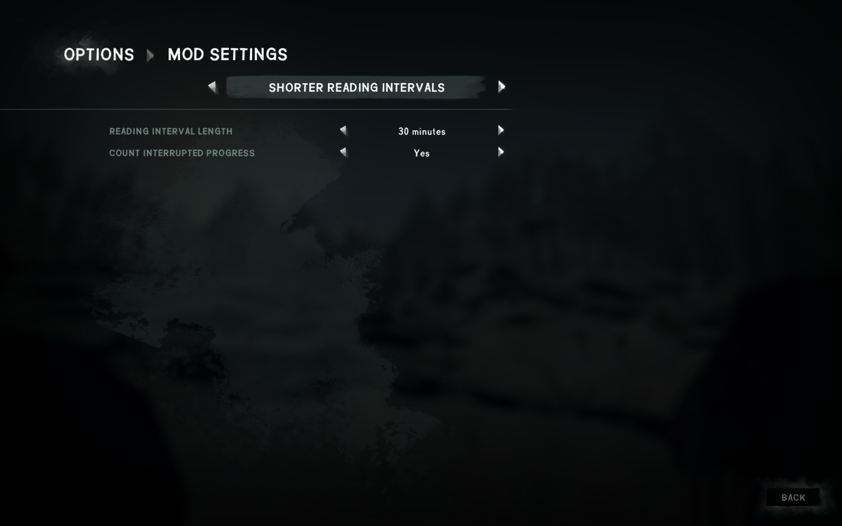 Screenshot of mod settings