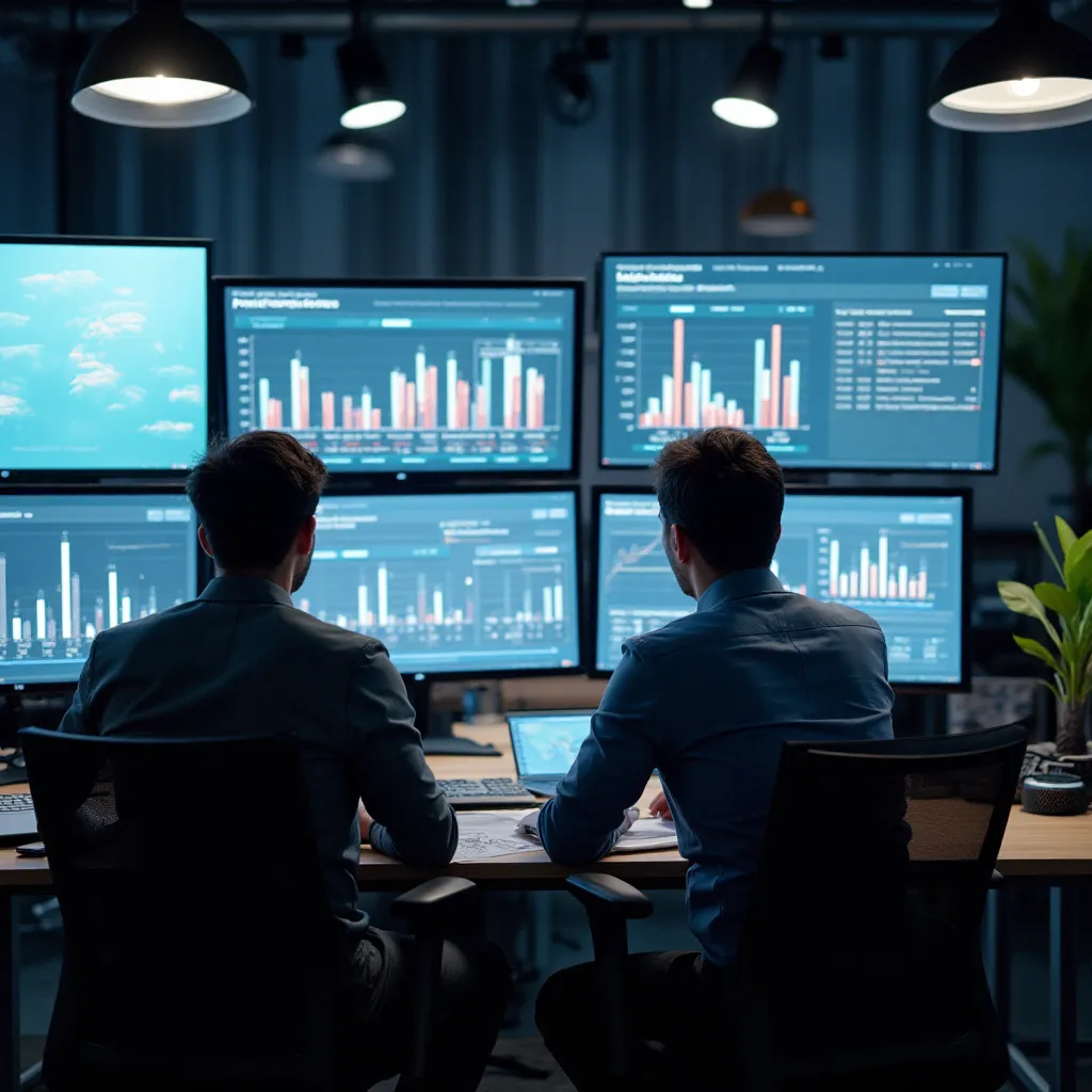 Équipe d'analystes français travaillant sur des tableaux de bord de performance