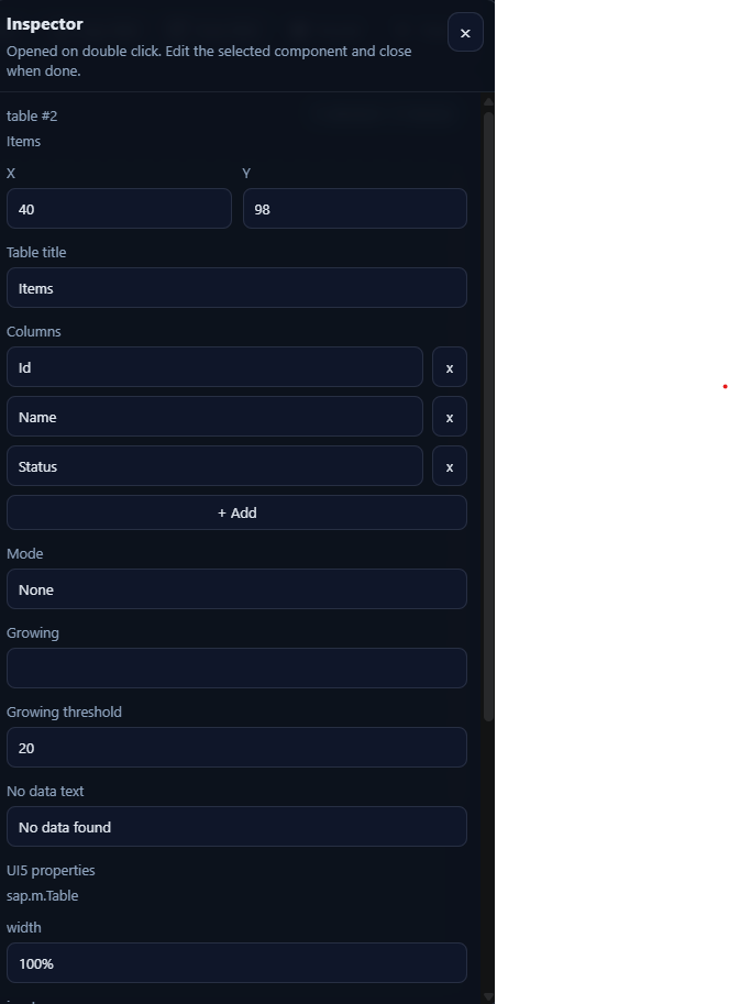 Properties inspector