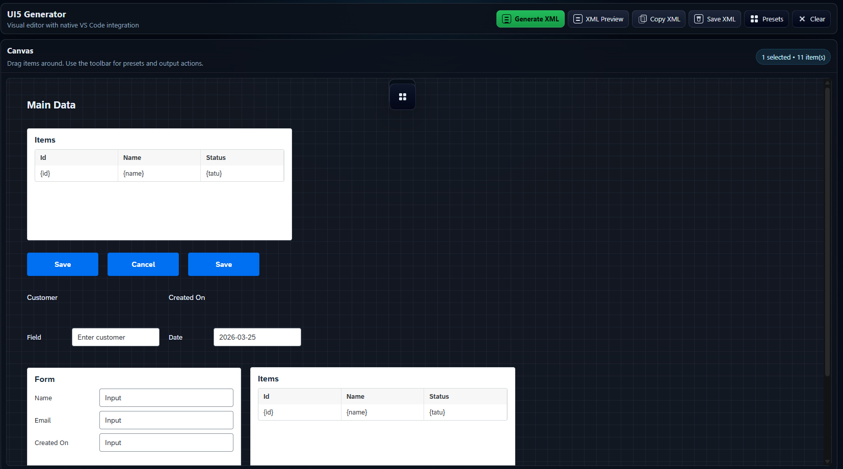 UI5 Generator editor