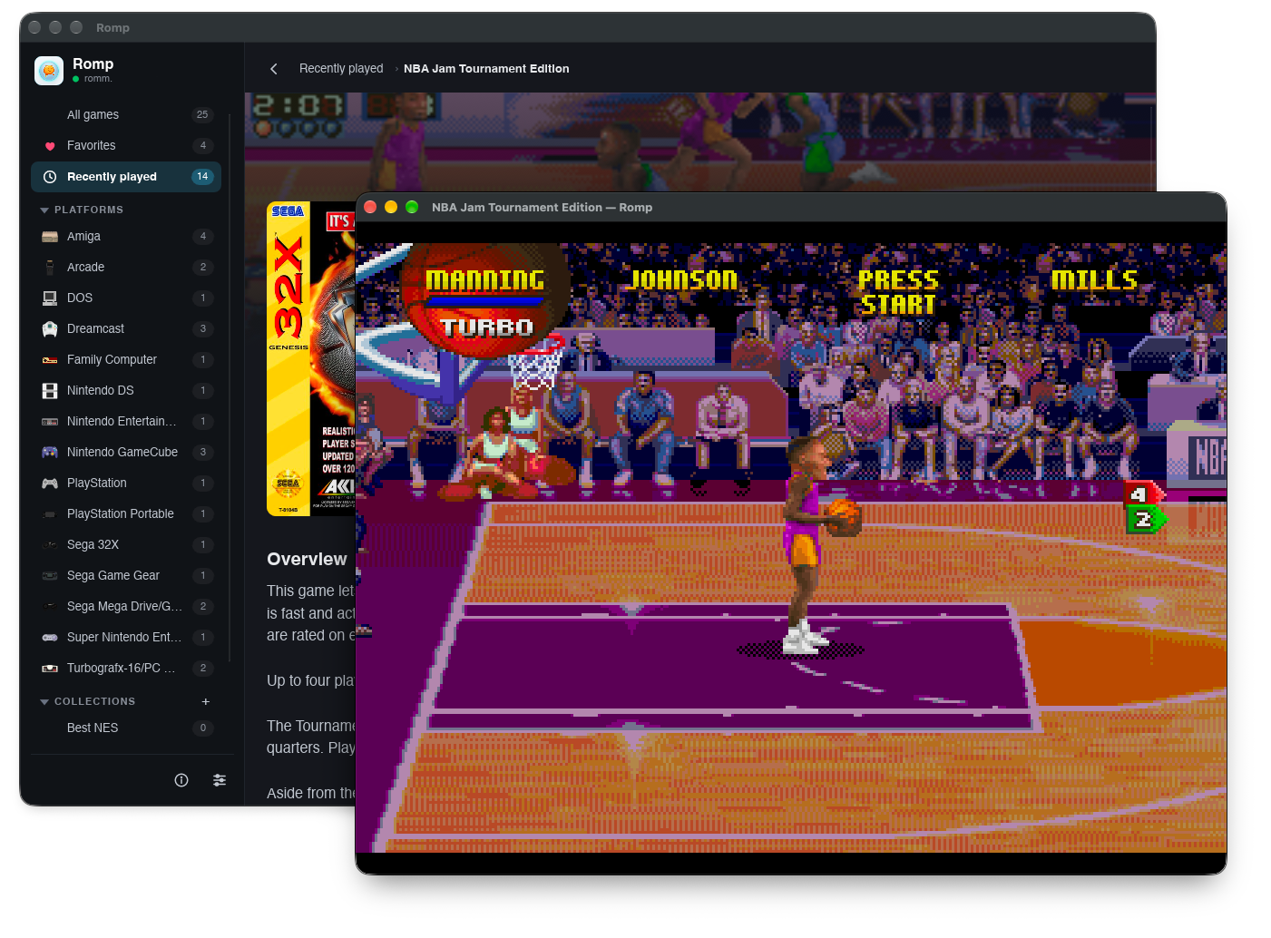 A game running in its own window