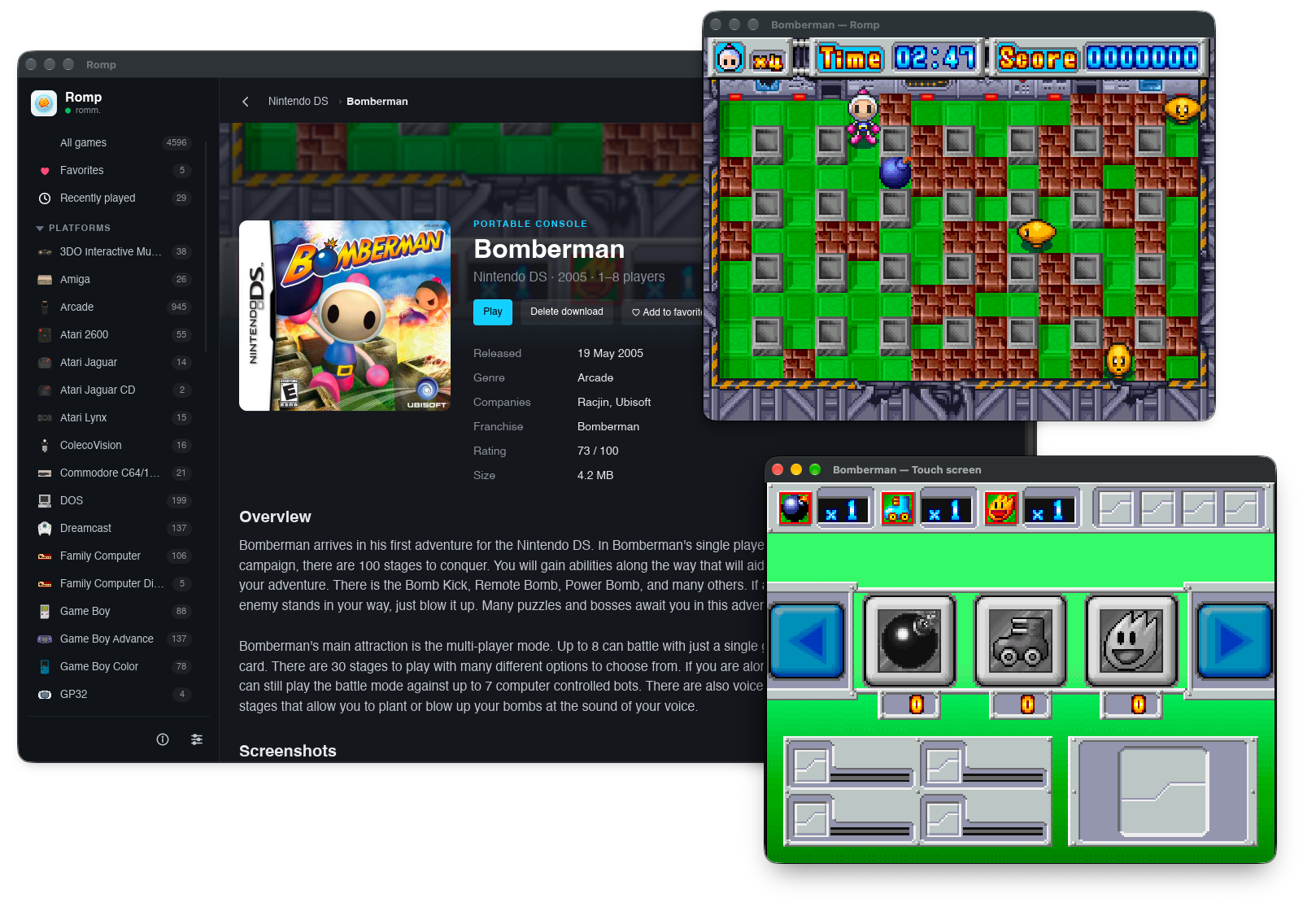 A Nintendo DS game with its two screens in separate windows
