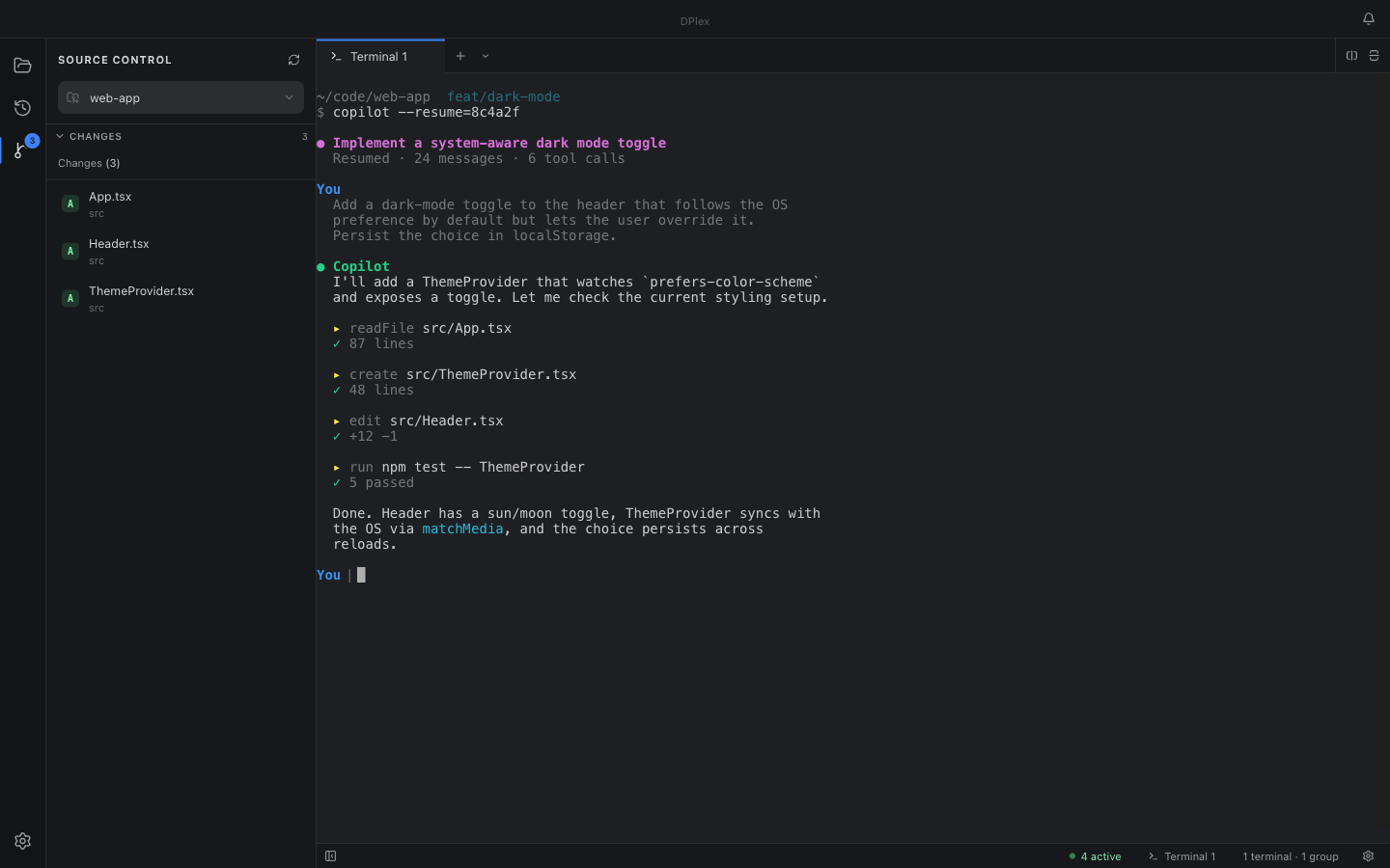 Source Control panel showing git changes