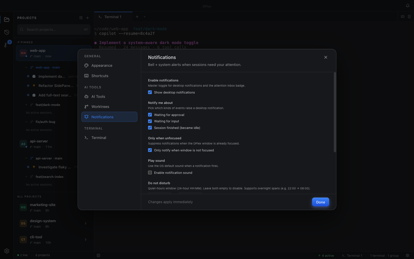 Notification settings with per-event toggles