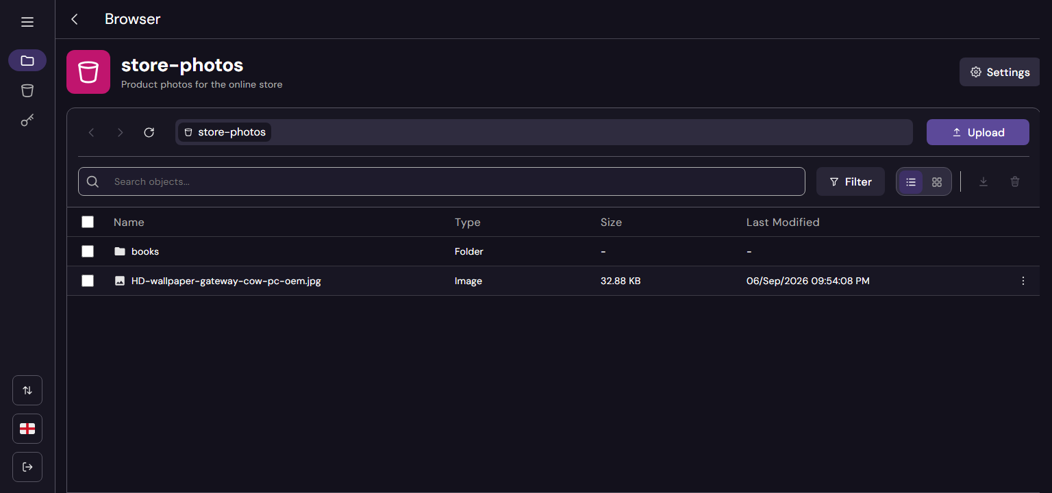 The object browser of the console