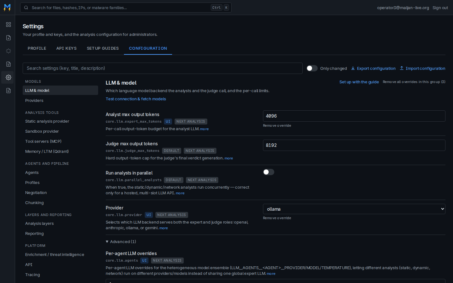 Settings configuration